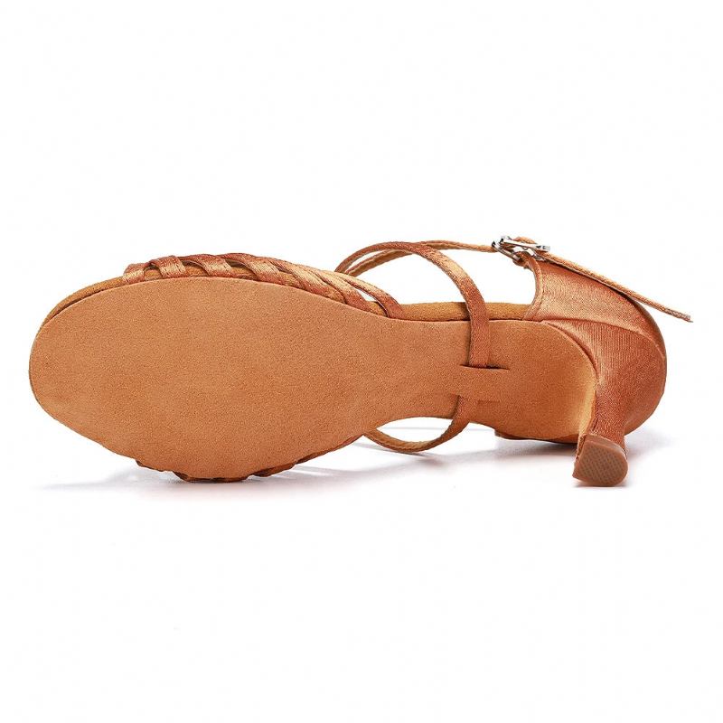 Damen-lateintanzschuhe Mit Knoten Gesellschaftstanzschuhe Sandalen Aus Seide Und Satin Mit Kristallschnalle - Rosa 55 cm 