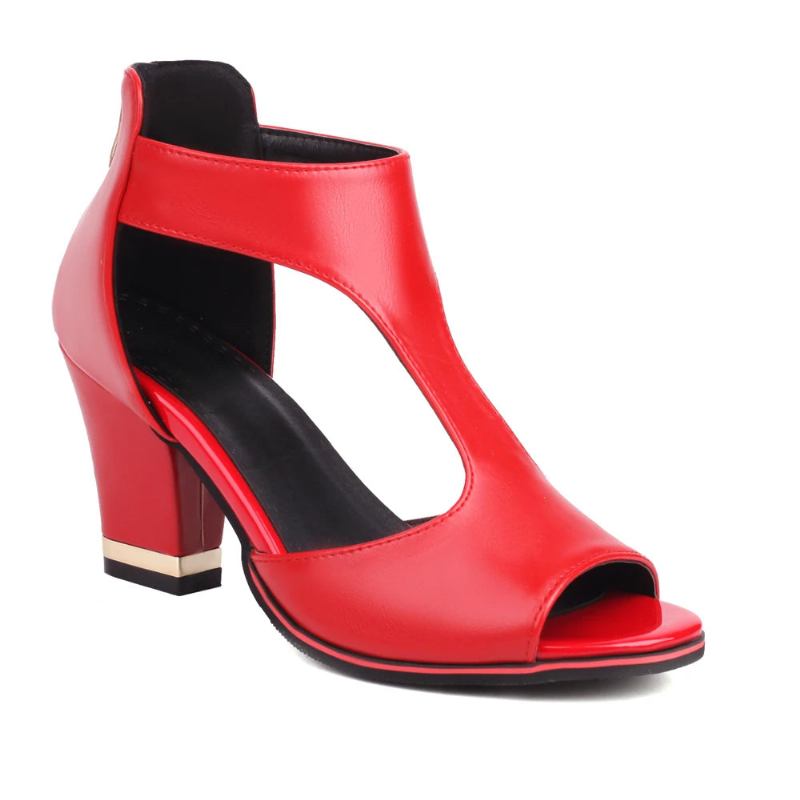 Damen Quadratische High Heels Sommer Knöchelriemen Elegante Damensandalen - Rot