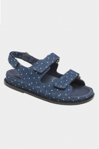 Damen-sandalen Denim Schwarz Echtes Leder Sommerschuhe Für Damen