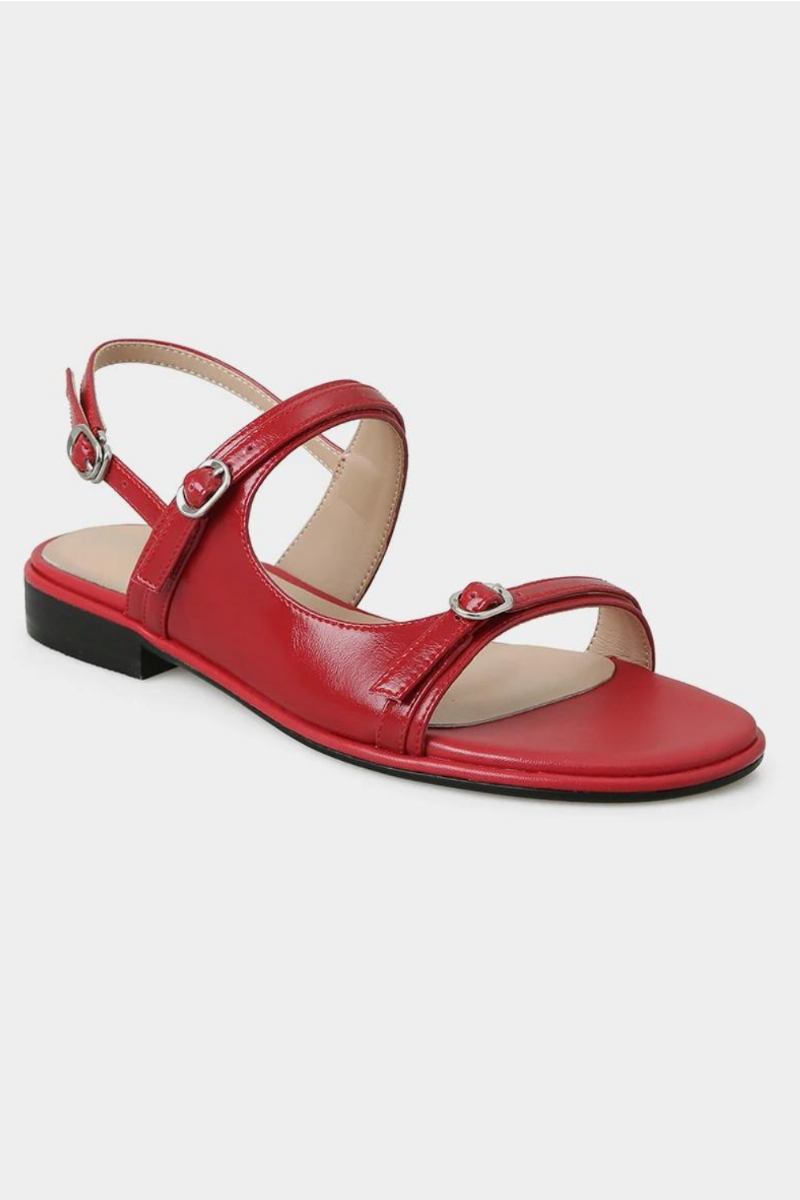 Damen-sandalen Flache Sandalen Echtes Leder Schnallenriemen Slingback Niedrige Absätze Sommer-strandschuhe Lässig