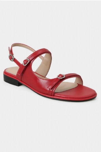 Damen-sandalen Flache Sandalen Echtes Leder Schnallenriemen Slingback Niedrige Absätze Sommer-strandschuhe Lässig