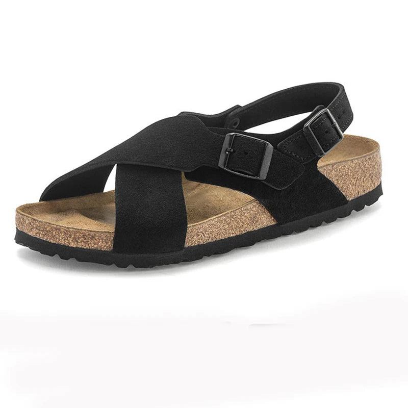 Damen-sandalen Flache Sandalen Leder Niedrige Absätze Sommerschuhe Ins Freizeit Urlaub - Elfenbein