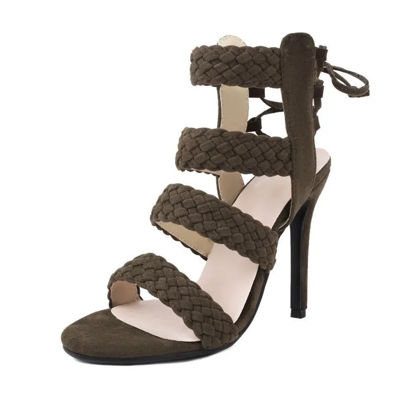 Damensandalen Offene Zehenpartie Ultrahohe Dünne Absätze 11 cm Spitze Sexy Partyschuhe Aus Wildleder In Übergröße Für Damen Größe 44. 45. 46. 47. 48 - Schwarz