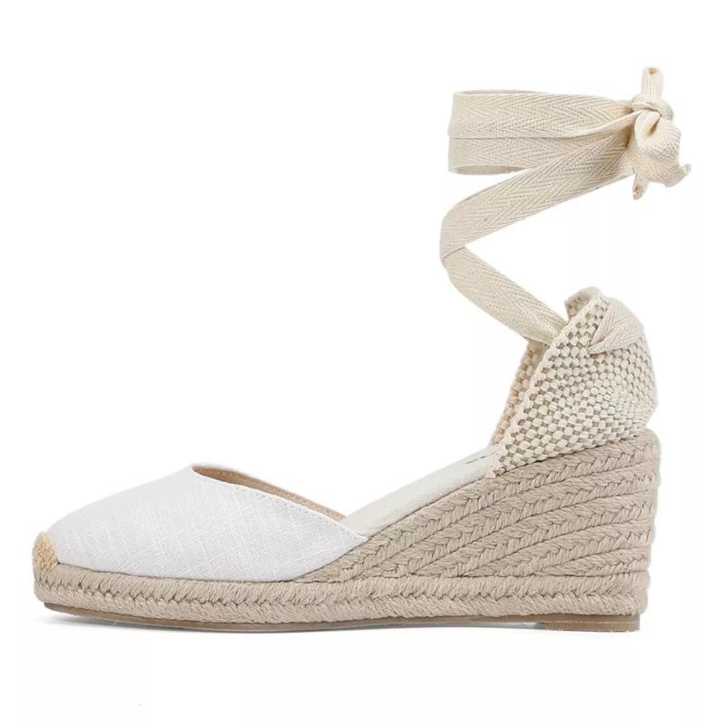 Damensandalen Sommer-espadrille-keilabsatz Geschlossene Zehenpartie Schnürschuh - 9cm schwarz