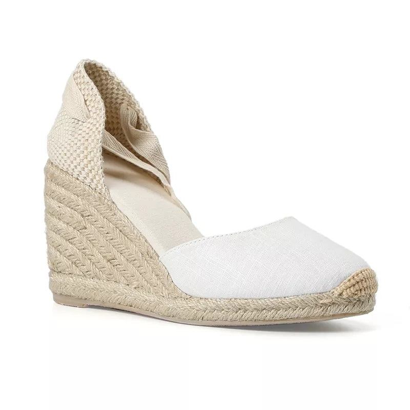 Damensandalen Sommer-espadrille-keilabsatz Geschlossene Zehenpartie Schnürschuh - 9cm schwarz