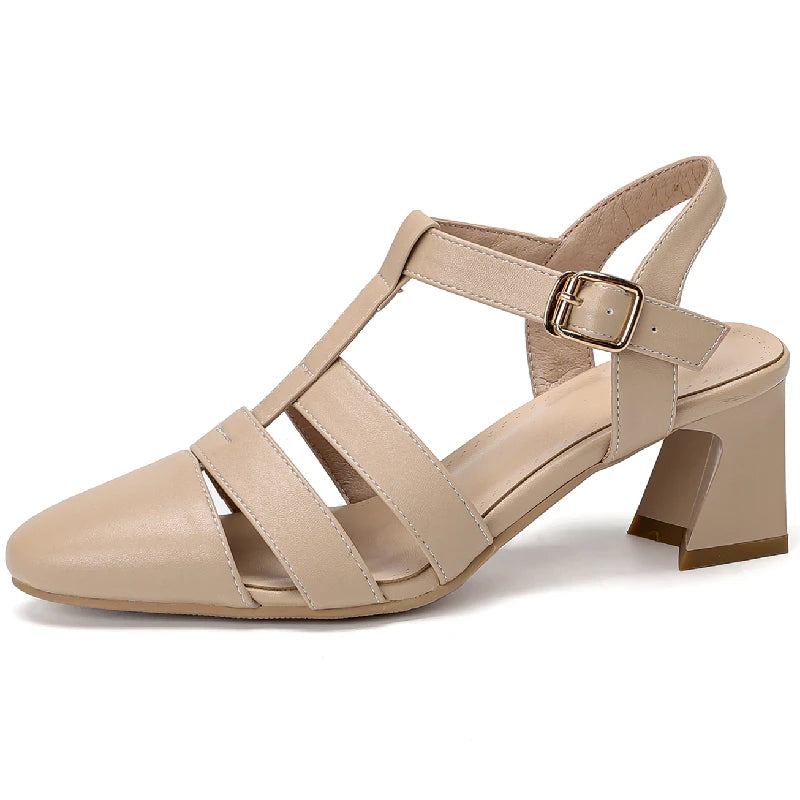 Damensandalen Sommerzehen Lässige Partyschuhe Mit Mittlerem Absatz Riemchen - Beige