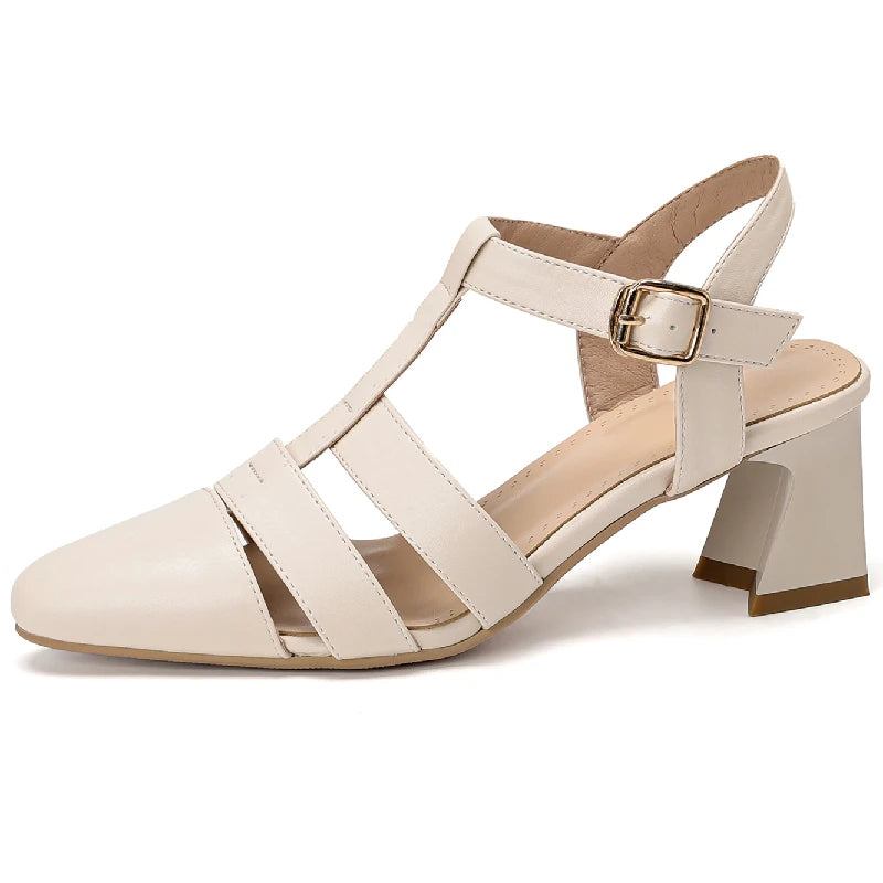 Damensandalen Sommerzehen Lässige Partyschuhe Mit Mittlerem Absatz Riemchen - Beige