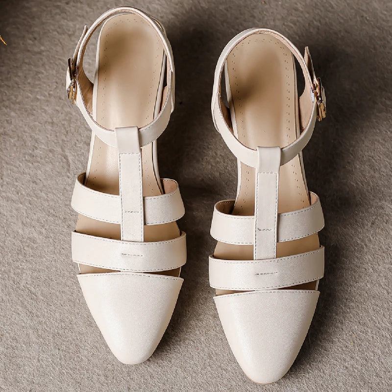 Damensandalen Sommerzehen Lässige Partyschuhe Mit Mittlerem Absatz Riemchen - Beige