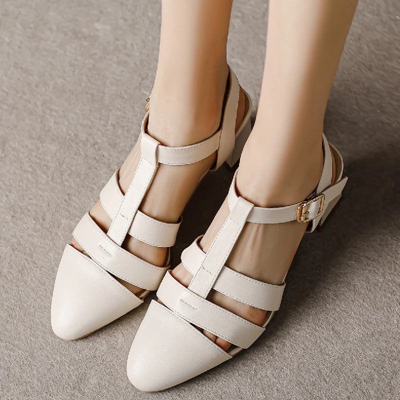 Damensandalen Sommerzehen Lässige Partyschuhe Mit Mittlerem Absatz Riemchen - Beige