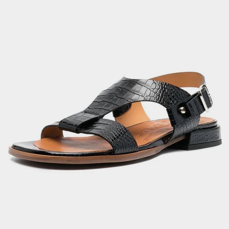 Flats-sandalen Damen Echtes Leder Niedrige Absätze Sommerschuhe Für Sandale - Schwarz