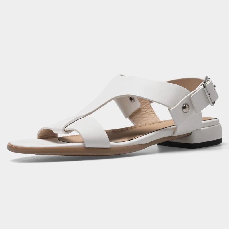 Flats-sandalen Damen Echtes Leder Niedrige Absätze Sommerschuhe Für Sandale - Schwarz