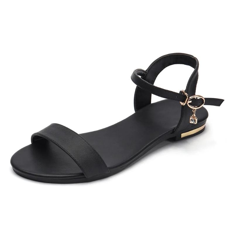 Sandalen Aus Echtem Leder Für Damen Strass Flache Für Den Sommer Freizeitschuhe Für - champagner