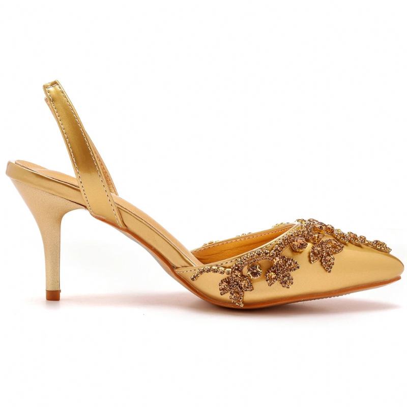 Sandalen Bankettkleid Sexy Braut Hochzeitsschuhe Goldene Sommerschuhe Für Damen Spitz Flache Öffnung Stiletto Hoch Absätze - Gold