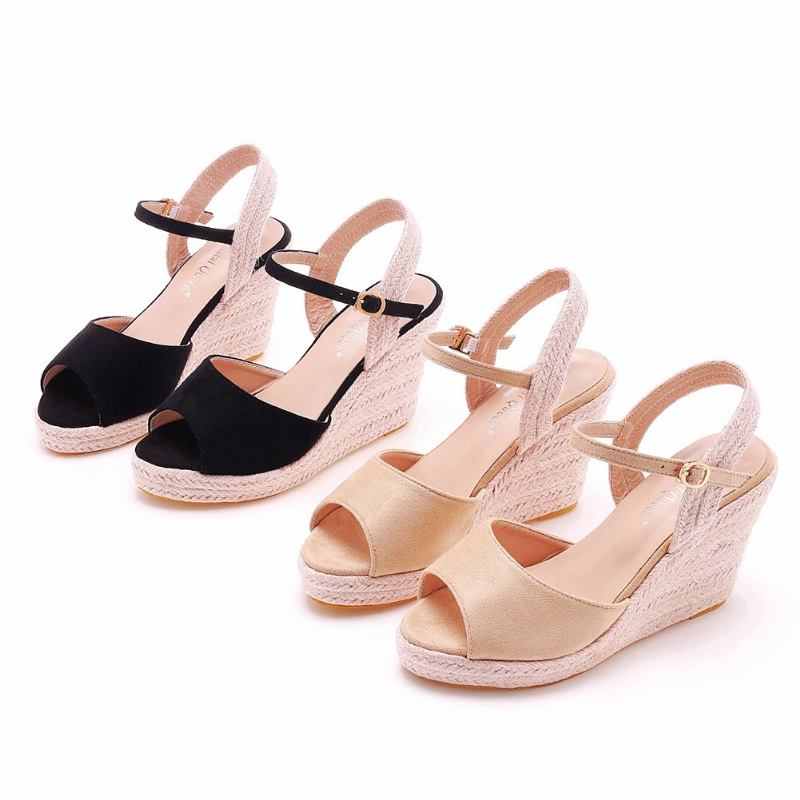 Sommerschuhe Für Damen Keilabsatzsandalen Plateau-high-heels - Beige