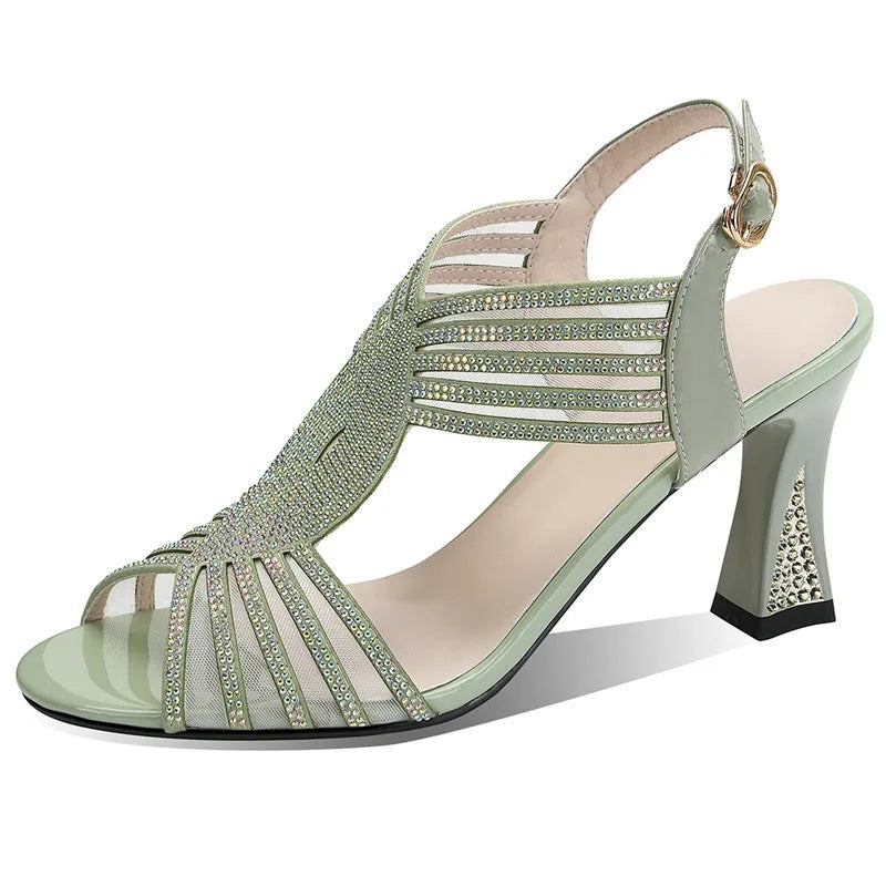 Sommerschuhe Peep-toe-sandalen Für Damen Schnalle Dicke High Heels - Beige