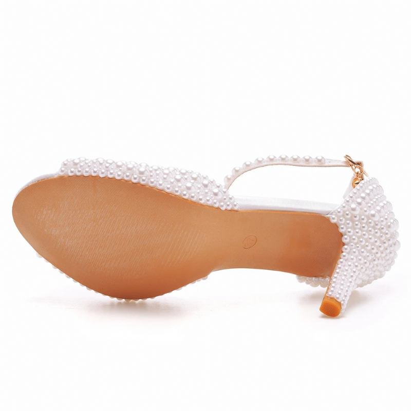 Weiße Perlensandalen Für Damen Offene Zehenpartie High Heels Luxuriöse Hochzeitsschuhe Bankettkleid - Weiß