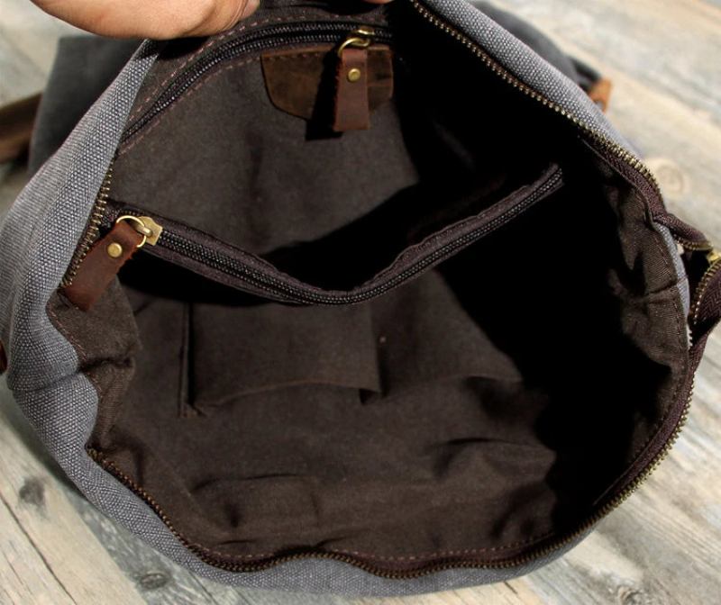 Canvas Leder Schultertasche Für Damen Große Kapazität Weibliche Nachrichtentasche Weich Faltbar - Kaffee