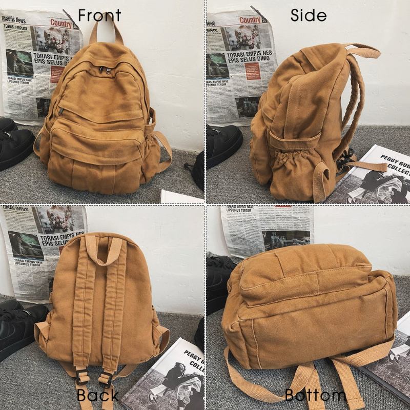 Studenten Damen Baumwoll Canvas Rucksack Kawaii Vintage Schultasche Teenager Mädchen Niedliche Rucksäcke Mode Luxus Tasche Buch - Schwarz