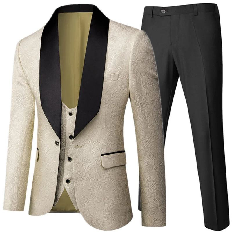 Bankett Federprägung Designer-blazer Jacke Hose Weste Herrenanzug Mantel - Creme