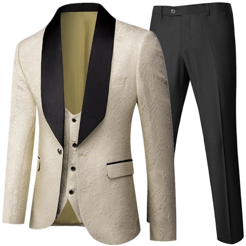 Bankett Federprägung Designer-blazer Jacke Hose Weste Herrenanzug Mantel - Creme