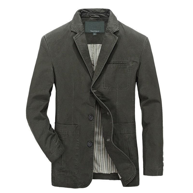 Blazerjacke Herren Baumwolle Gewaschen Anzugmäntel Casual Slim Fit Luxus Business Oberbekleidung Militär Bomberjacken - Schwarz