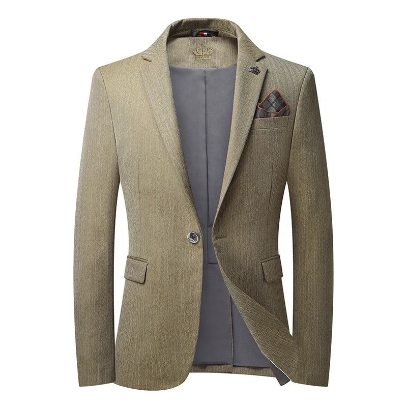 Casual Herren Blazer Baumwolle Slim Anzug Anzugjacke Herrenbekleidung - Beige