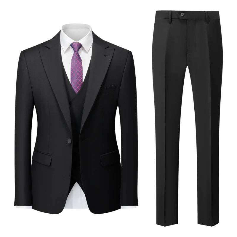 Formeller Herrenanzug Fürs Büro Bräutigam Hochzeitskleid Party Blazer Weste Hose - schwarz