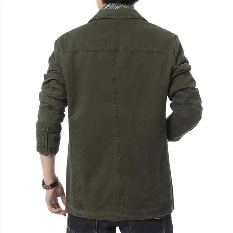 Frühling Herbst Blazer Herren Casual Baumwolle Jeansjacken Slim Fit Luxus Anzug Mantel Army Militär Oberbekleidung - Schwarz