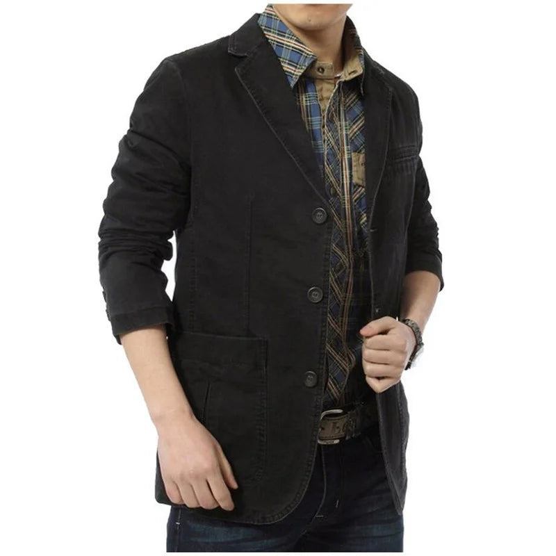 Frühling Herbst Blazer Herren Casual Baumwolle Jeansjacken Slim Fit Luxus Anzug Mantel Army Militär Oberbekleidung - Schwarz