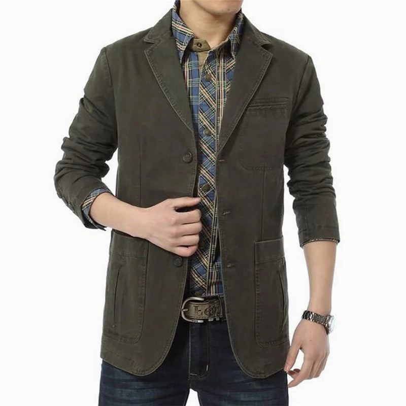 Frühling Herbst Blazer Herren Casual Baumwolle Jeansjacken Slim Fit Luxus Anzug Mantel Army Militär Oberbekleidung - Schwarz