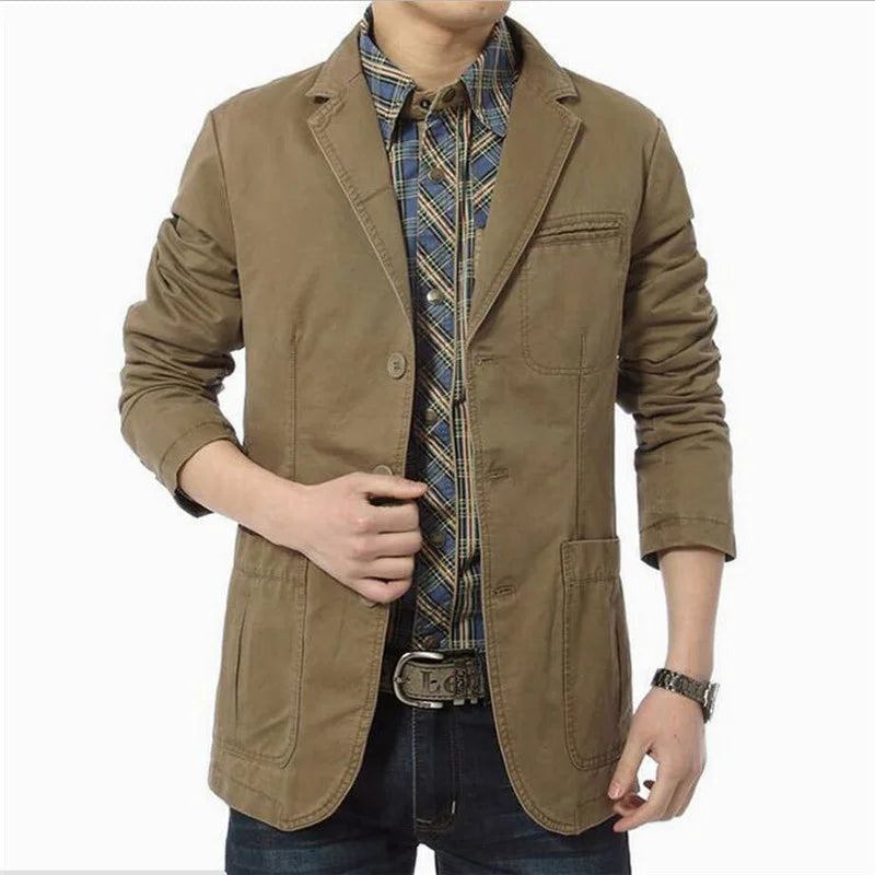 Frühling Herbst Blazer Herren Casual Baumwolle Jeansjacken Slim Fit Luxus Anzug Mantel Army Militär Oberbekleidung - Schwarz