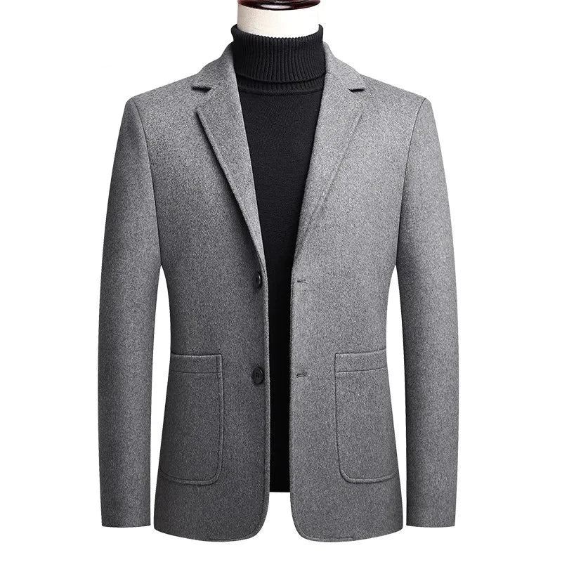 Frühling Und Herbst Herren Blazer Jacke Mittleres Alter Business Casual Zweireihig Männer Massiv Wollanzug Mäntel - Schwarz