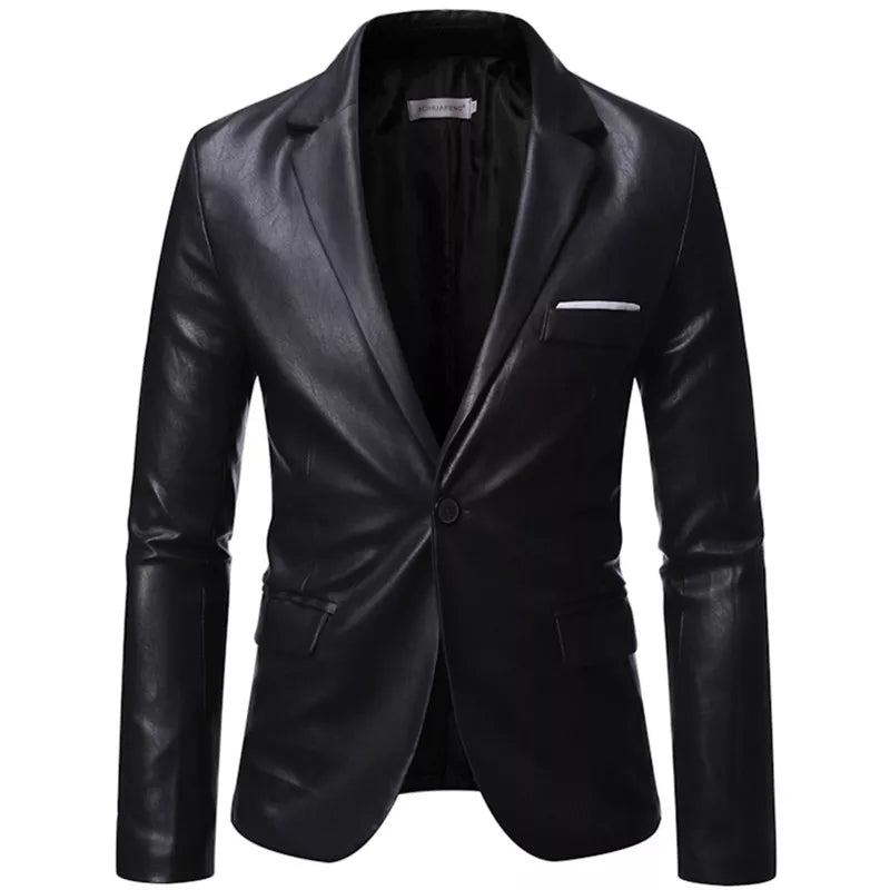 Herbst/winter Herren-business-luxusblazer Bankett Lederanzug Jacke Schmale Textur - Schwarz