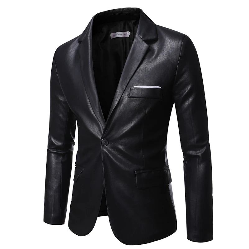 Herbst/winter Herren-business-luxusblazer Bankett Lederanzug Jacke Schmale Textur - Schwarz