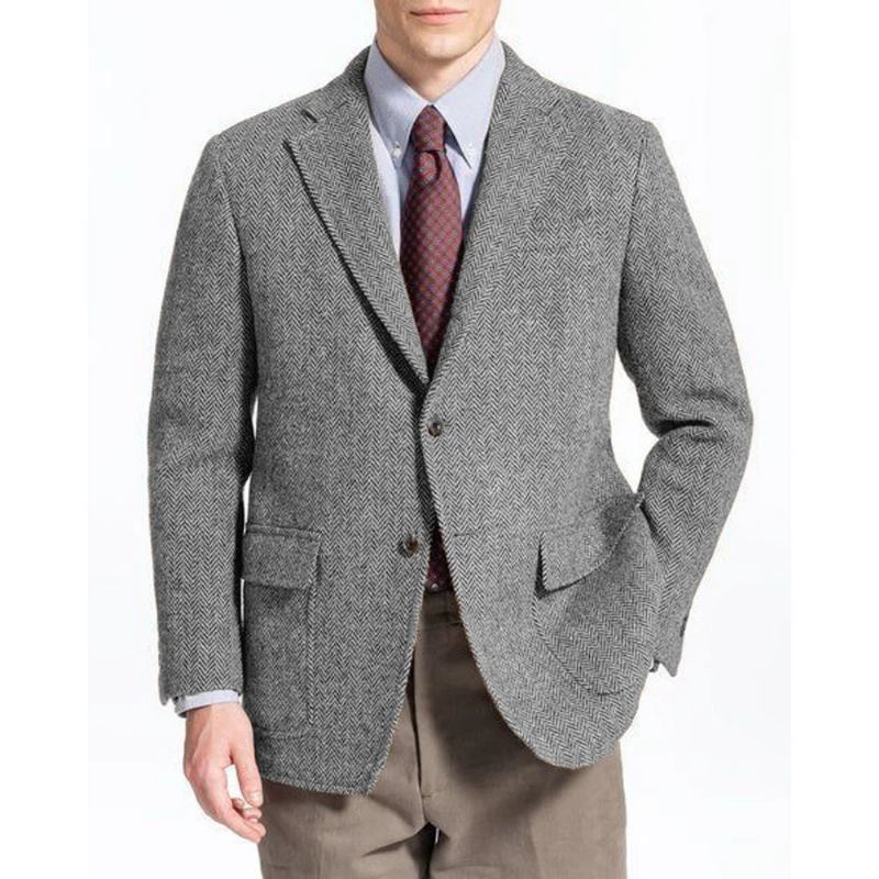 Herren-blazer Einreihig Fischgrätenmuster Warmer Wollmantel Anzug Und Blazer Für Männer Luxus-designer Amerikanischer Mann - Schwarz