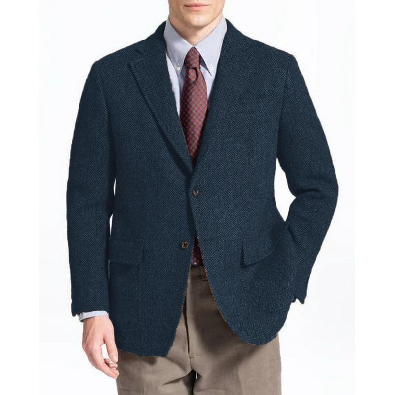 Herren-blazer Einreihig Fischgrätenmuster Warmer Wollmantel Anzug Und Blazer Für Männer Luxus-designer Amerikanischer Mann - Schwarz