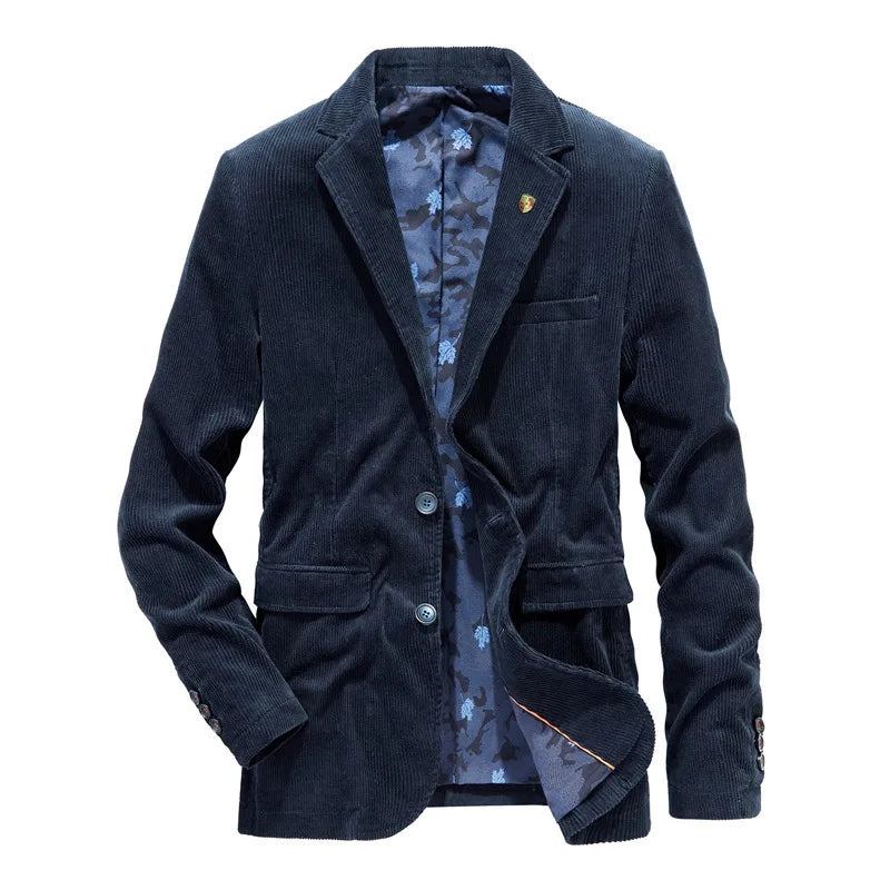 Herren Cord Blazer Übergroße Anzugjacke Massiv Casual Herrenkleidung Freizeitanzug Mäntel - Blau