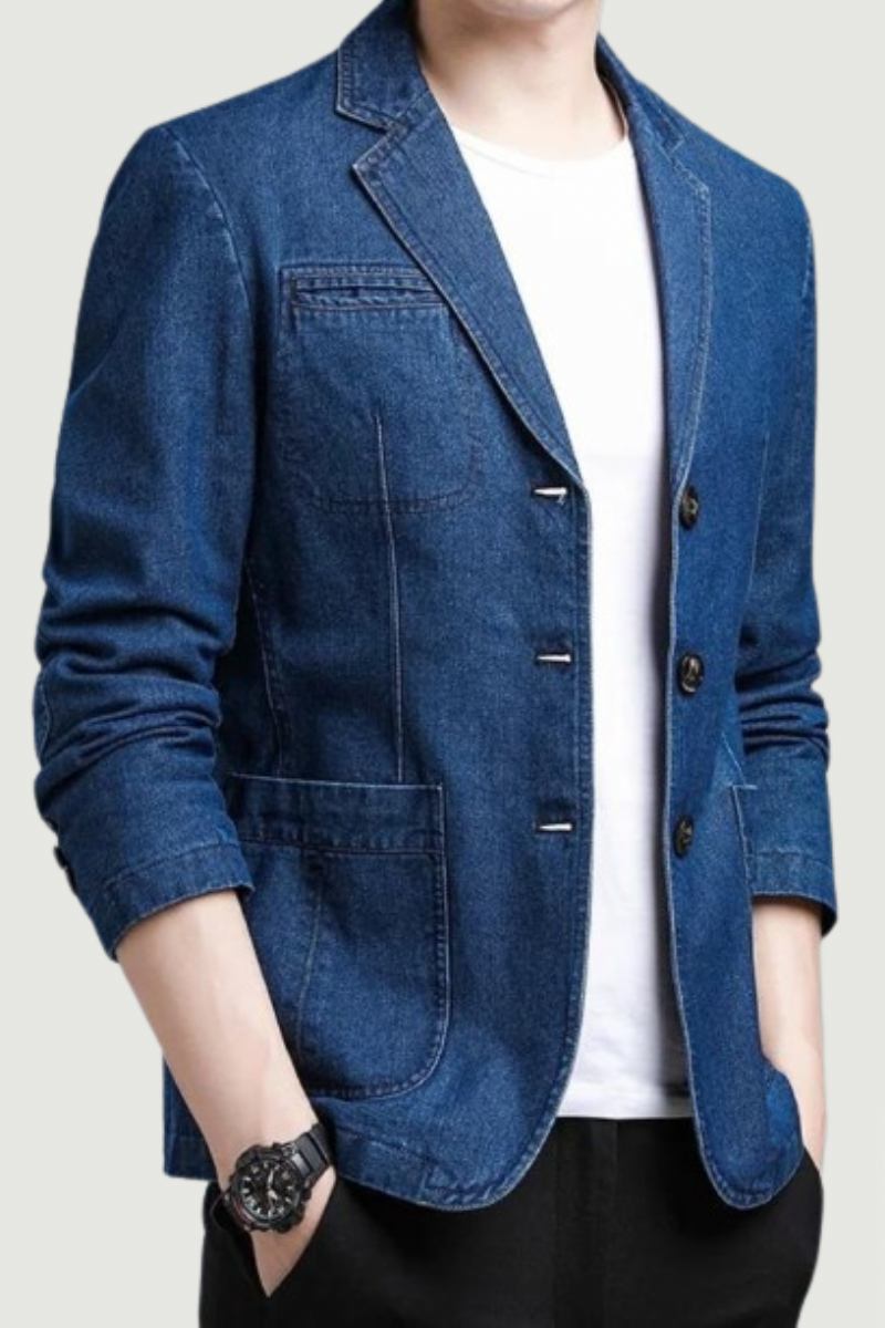 Herren-freizeit-slim-version Des Trendigen Bequemen Blazers Aus Einfarbigem Denim Im Britischen Stil