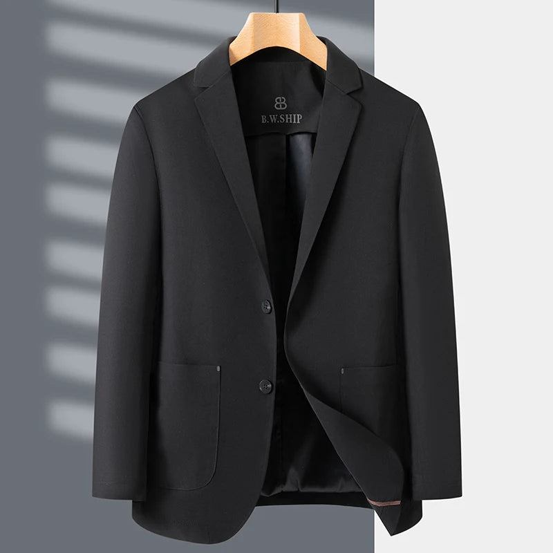 Herren-freizeitanzug Dünn Business-slim-fit Einfarbig Nahtlos Knitterfrei Kleine Anzugjacke - Schwarz