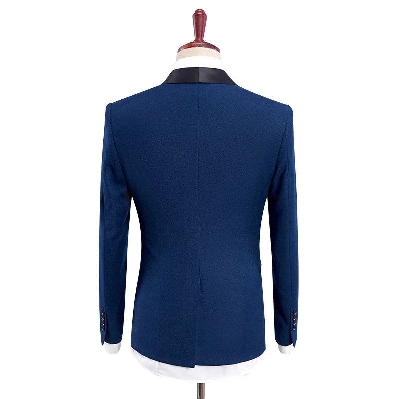 Herren-hochzeits-smoking Mit Hosendesign Schwarzer Schalkragen Slim Fit Burgunderfarbener Anzug - Blau