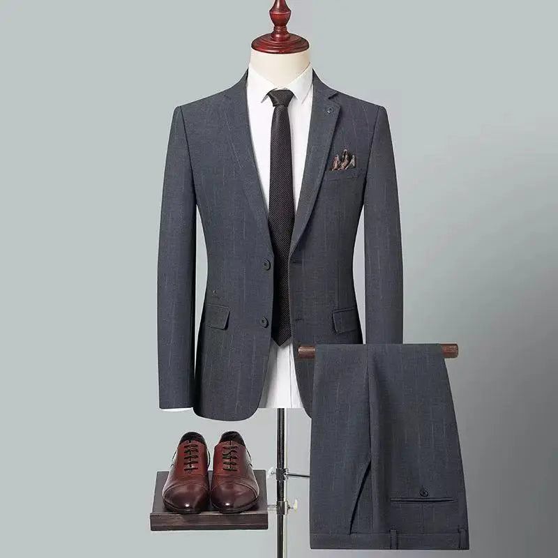 Herrenanzug Business-casual Bequem Gestreift Trauzeuge Bräutigam Hochzeit Leicht - grau