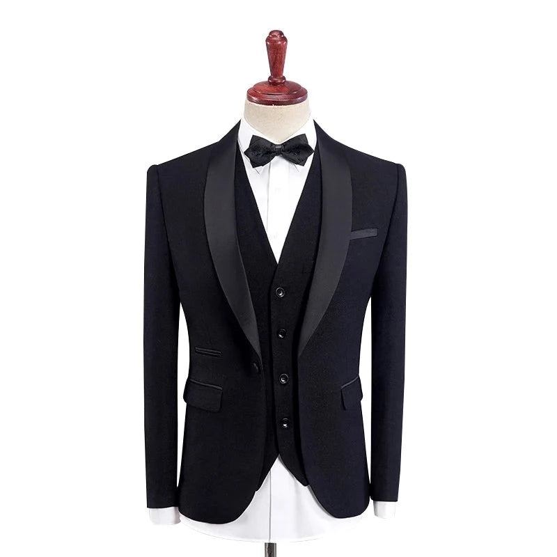 Hochzeit Anzüge Für Männer Burgunderrot Schwarz Blau Khaki Bräutigam Hochzeitsanzug Slim Fit Schalkragen Ballanzug - Schwarz