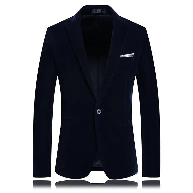 Lässige Business Herren Anzugjacke Goldener Samt Hochzeitskleid Anzug Blazer Bräutigam Gastgeber Mantel - Blau