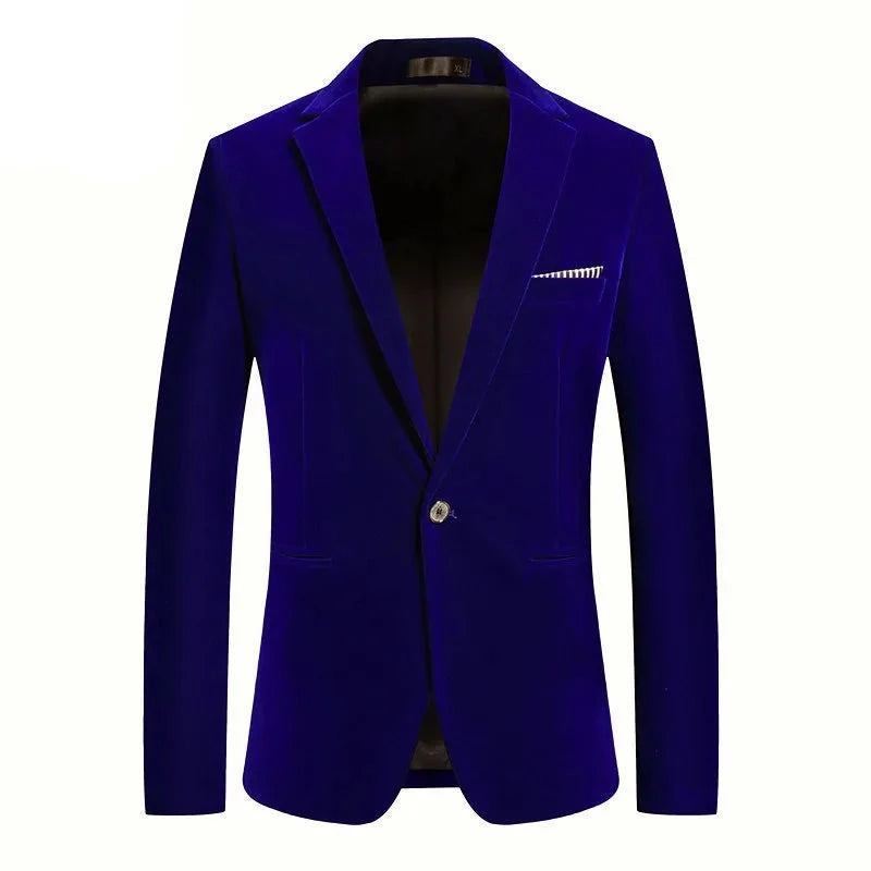 Lässige Business Herren Anzugjacke Goldener Samt Hochzeitskleid Anzug Blazer Bräutigam Gastgeber Mantel - Blau