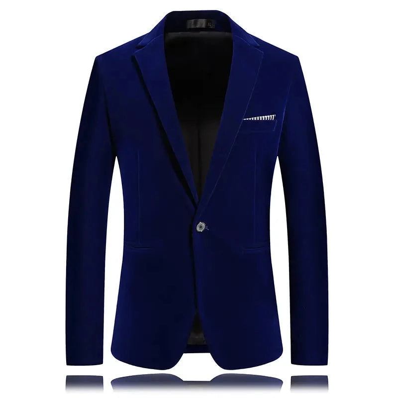 Lässige Business Herren Anzugjacke Goldener Samt Hochzeitskleid Anzug Blazer Bräutigam Gastgeber Mantel - Blau