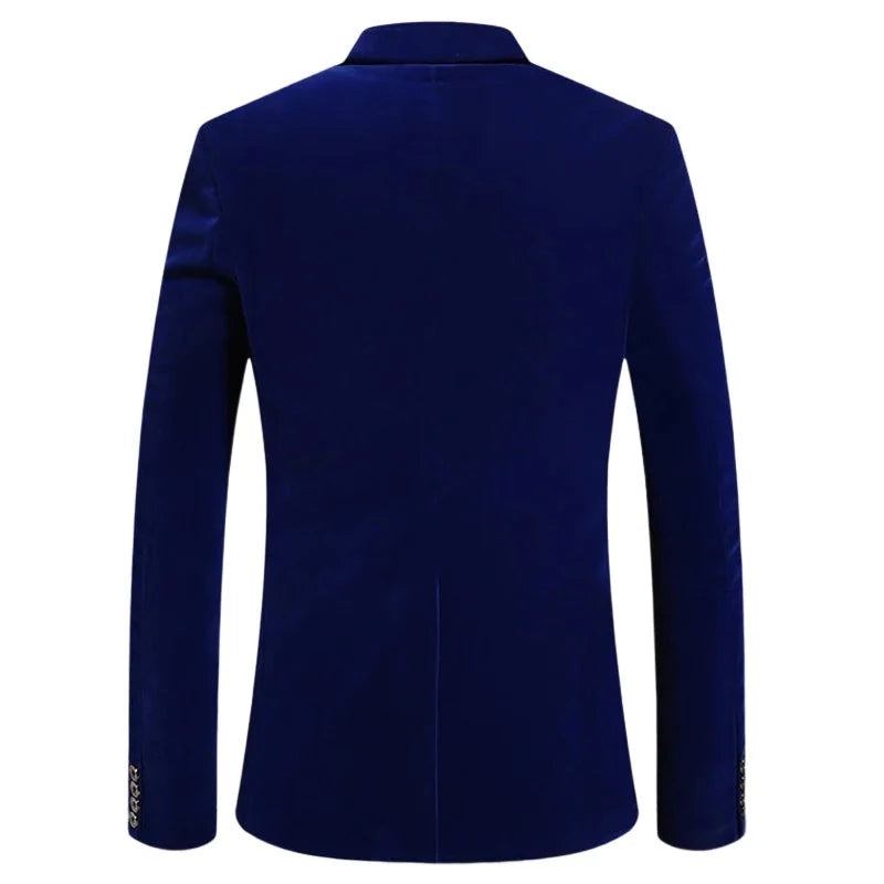 Lässige Business Herren Anzugjacke Goldener Samt Hochzeitskleid Anzug Blazer Bräutigam Gastgeber Mantel - Blau