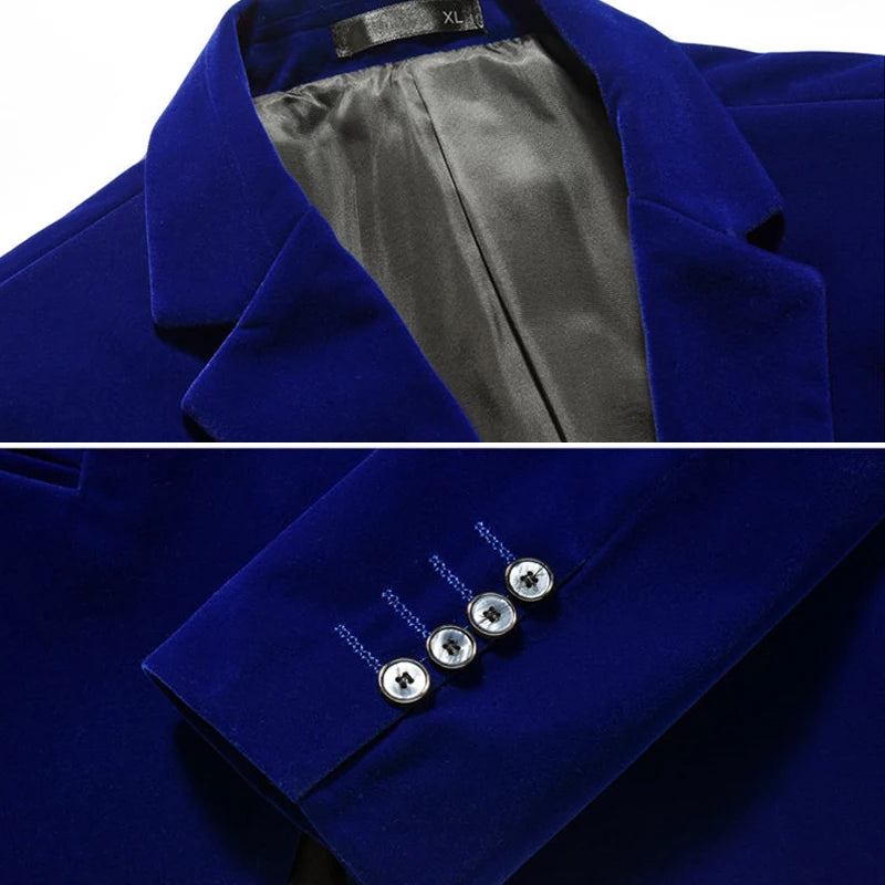 Lässige Business Herren Anzugjacke Goldener Samt Hochzeitskleid Anzug Blazer Bräutigam Gastgeber Mantel - Blau