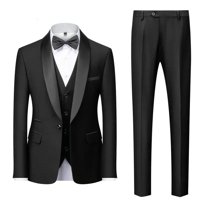 Lässiger Herren-businessanzug Boutique-blazer Weste Hose Bräutigam Hochzeitskleid Party Anzug - Schwarz