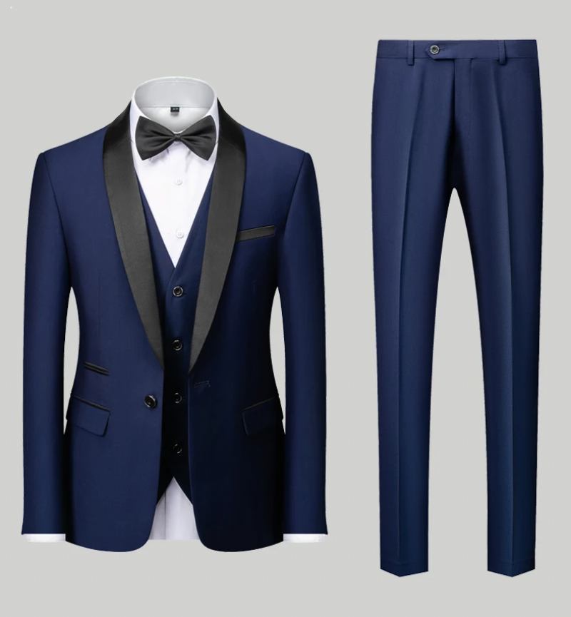 Lässiger Herren-businessanzug Boutique-blazer Weste Hose Bräutigam Hochzeitskleid Party Anzug - Schwarz