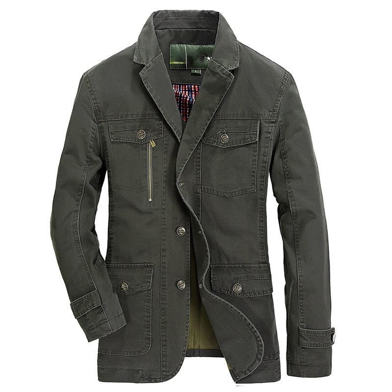 Militär Blazerjacke Herren Frühling Herbst Casual Baumwolle Gewaschen Mäntel Army Bomber Anzugjacken Denim Cargo Trench - Khaki